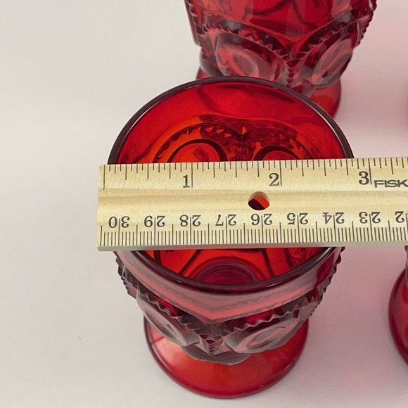 Vintage LE Smith Moon and Stars Ruby Red Footed Tumblers, 6 oz Set of 4 Tumblers - Picture 9 of 9